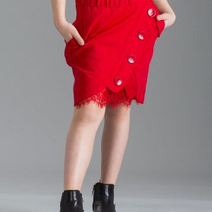 Wholesale Red girl skirt with decorative buttons