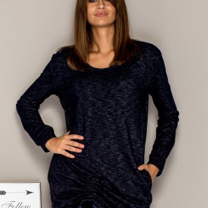 Wholesale Navy blue melange tunic with ribbing