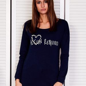 Wholesale Women's blouse with heart from beads navy blue