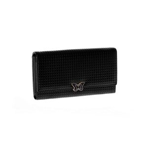 Wholesale Black Leather Wallet with Embossed Plaid