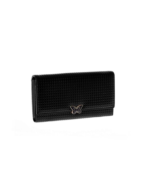 Wholesale Black Leather Wallet with Embossed Plaid