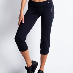 Wholesale Navy blue capri sweatpants with fabric belt