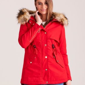 Wholesale Red padded parka jacket with hood