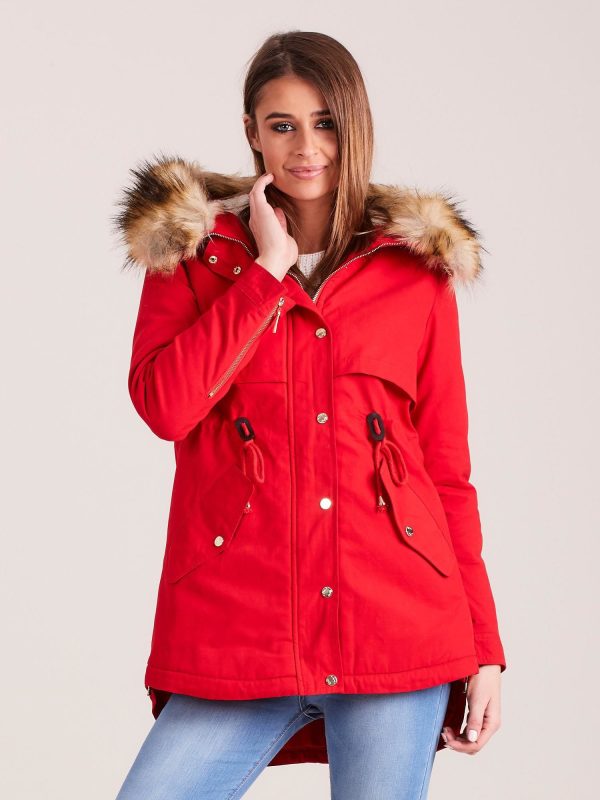 Wholesale Red padded parka jacket with hood