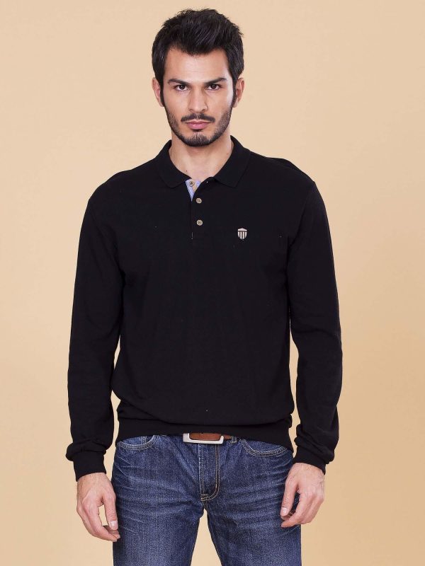 Wholesale Men's Black Long Sleeve Polo Shirt