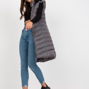 Wholesale Dark grey quilted down vest with hood RUE PARIS