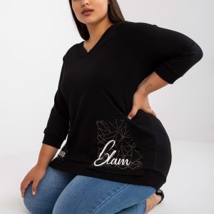 Wholesale Black Plus Size Cotton Blouse with Pockets