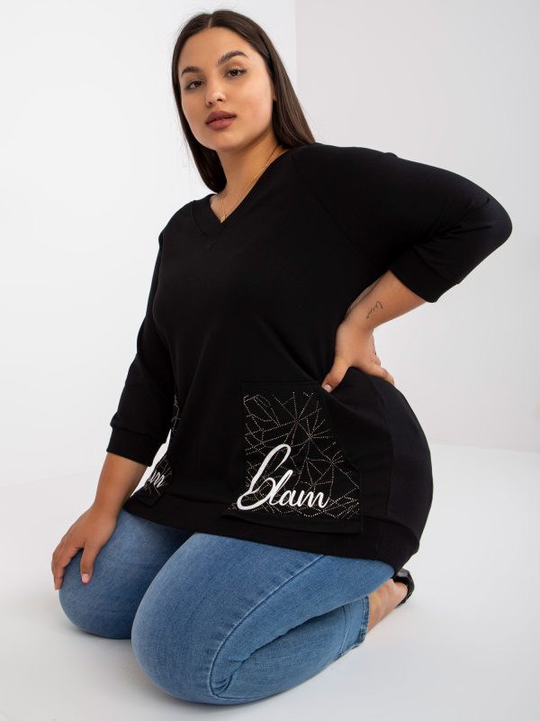 Wholesale Black Plus Size Cotton Blouse with Pockets