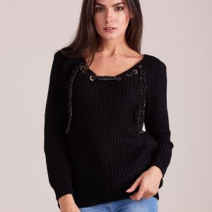 Wholesale Black sweater with lacing