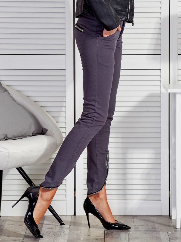 Wholesale Women's trousers with zippers dark grey