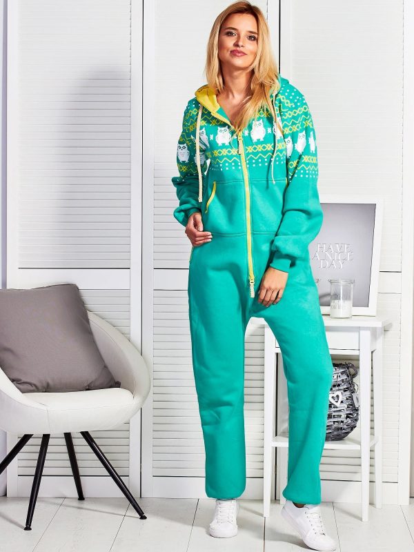 Wholesale Green jumpsuit with Norwegian patterns