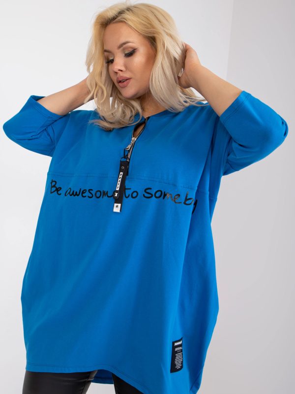 Wholesale Dark Blue Asymmetrical Plus Size Cotton Tunic