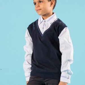 Wholesale Navy blue boy sweatshirt with striped shirt