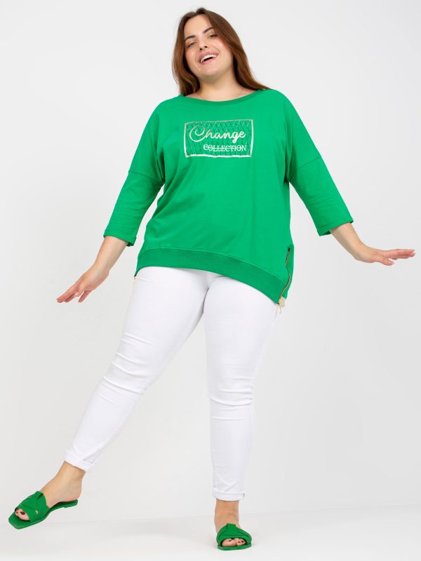 Wholesale Green plus size blouse with appliqué and print