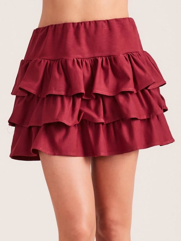 Wholesale Burgundy mini skirt with flounces