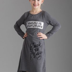 Wholesale Dark gray children's dress with inscriptions