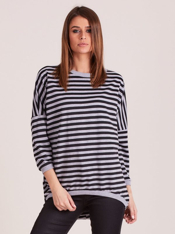 Wholesale Grey striped sweatshirt with longer back