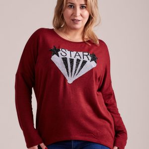 Wholesale Burgundy blouse with applique and plus size lettering