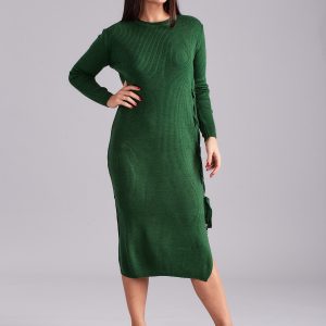 Wholesale Green knitted dress with side lacing