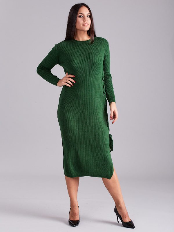 Wholesale Green knitted dress with side lacing