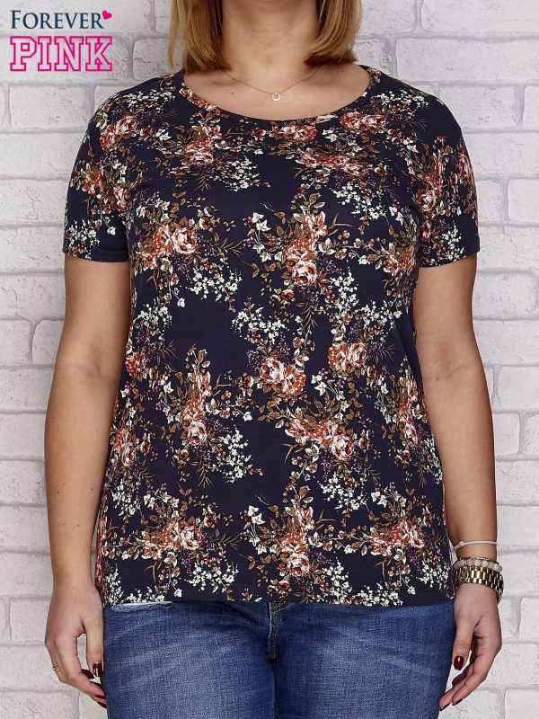 Wholesale Navy blue T-shirt floral motif PLUS SIZE