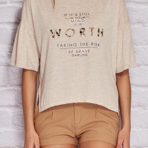 Wholesale Beige blouse with text print