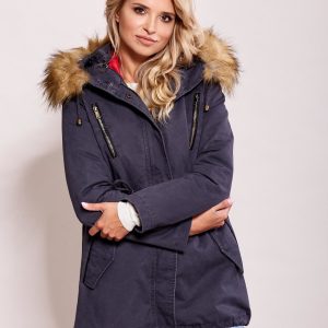 Wholesale Dark blue parka with detachable quilted jacket