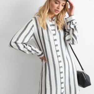 Wholesale White and grey striped dress