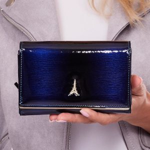 Wholesale Patent Navy Blue Genuine Leather Women's Wallet