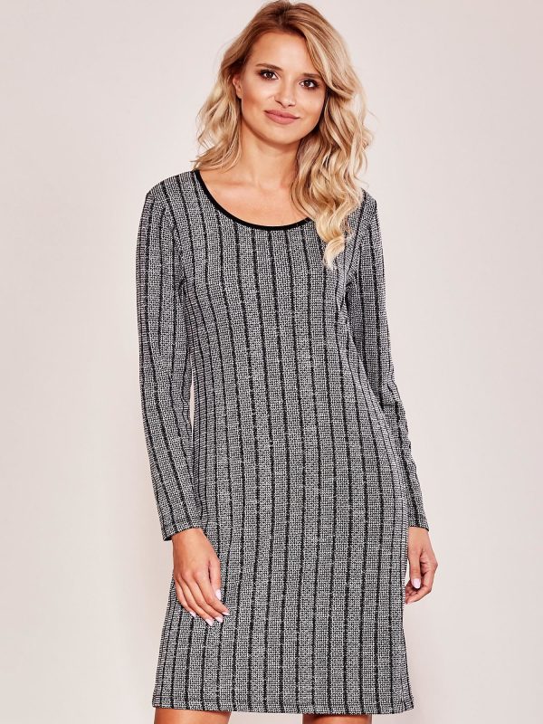 Wholesale Gray women's dress with vertical stripes