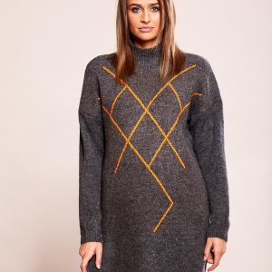 Wholesale Long Grey Patterned Sweater