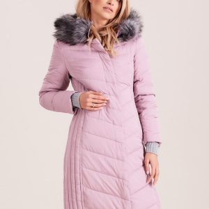 Wholesale Long winter jacket with hood pink