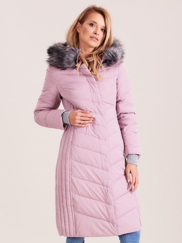 Wholesale Long winter jacket with hood pink