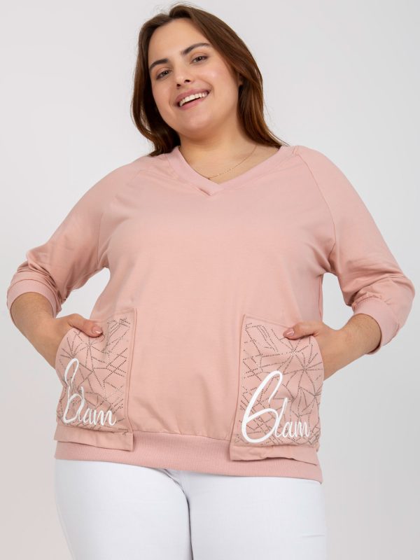 Wholesale Dirty pink plus size blouse with appliqué and inscriptions