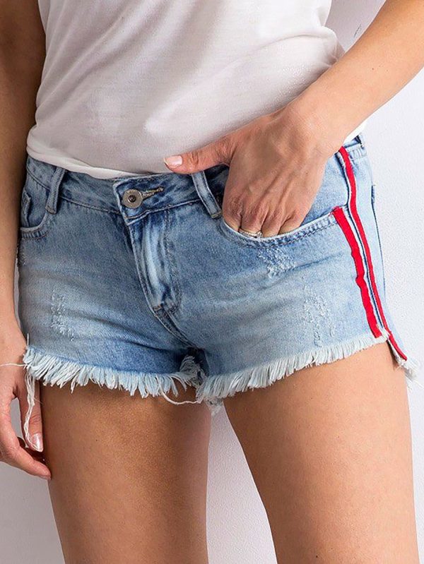 Wholesale Blue denim shorts with stripes