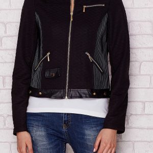 Wholesale Black biker jacket with leather embossing