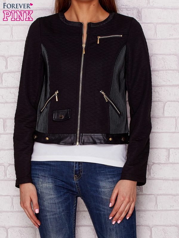 Wholesale Black biker jacket with leather embossing