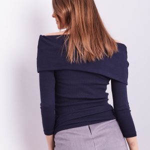 Wholesale Navy blue fitted striped blouse with bare shoulders