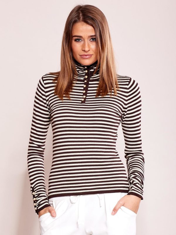 Wholesale Brown striped turtleneck blouse