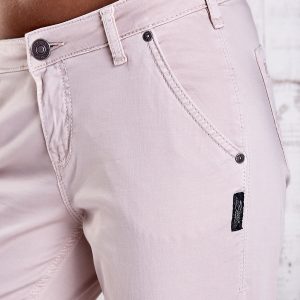 Wholesale Light beige fabric trousers with stitching on pockets