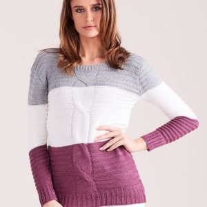 Wholesale Gray-purple sweater with wide stripes