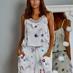 Wholesale Summer airy jumpsuit with floral straps white