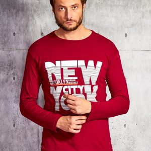 Wholesale Men's blouse with the inscription NEW YORK CITY burgundy