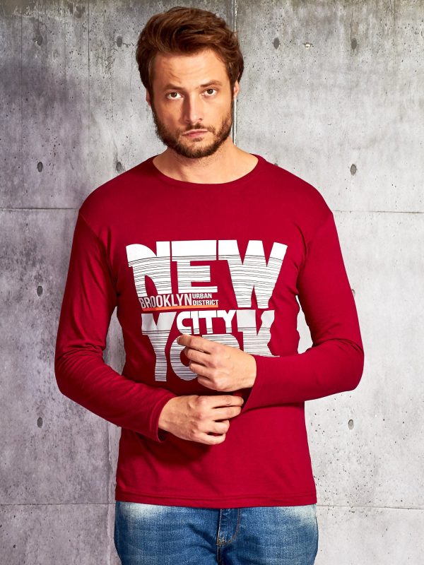 Wholesale Men's blouse with the inscription NEW YORK CITY burgundy