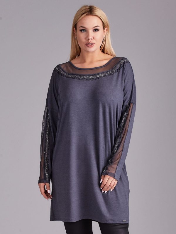 Wholesale Gray tunic with rhinestones PLUS SIZE