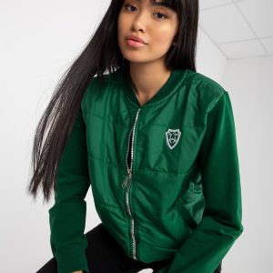 Wholesale Dark green quilted bomber sweatshirt with zipper RUE PARIS