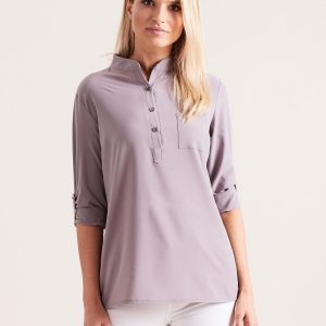 Wholesale Grey blouse with stand-up collar