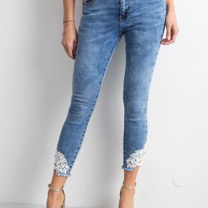 Wholesale Blue fitted jeans with lace