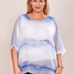 Wholesale White and blue blouse in painting patterns PLUS SIZE