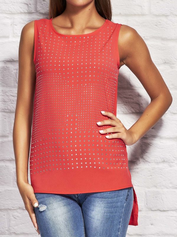 Wholesale Red top with rhinestones